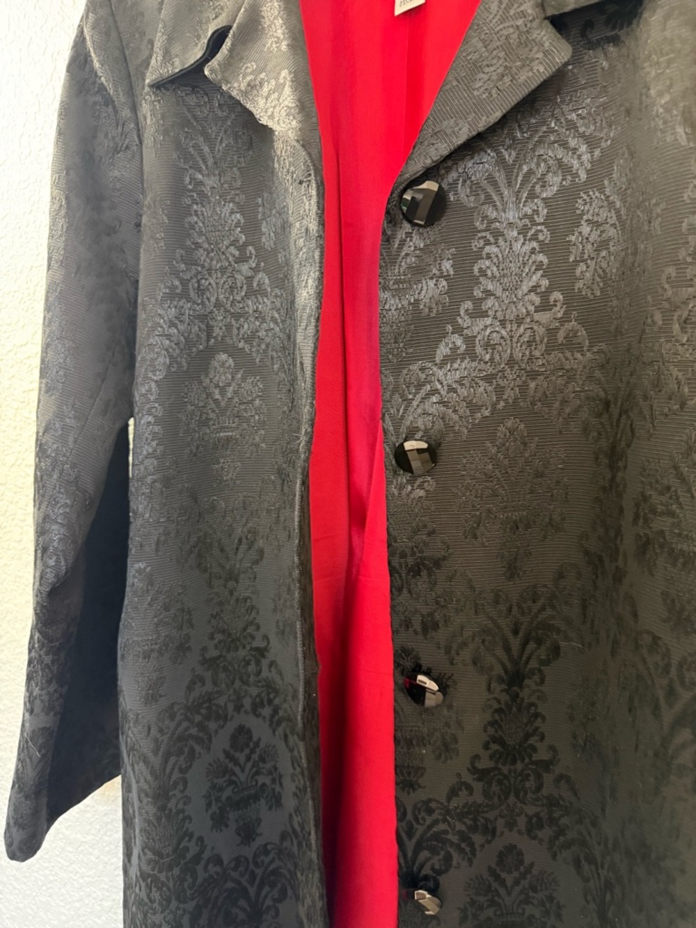 Elegant Black Jacquard Coat | Size 16 | Red‎ Lined Glam Evening Statement Jacket - Picture 12 of 15